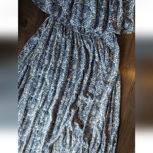 YIDARTON WOMEN'S STRAPLESS MAXI DRESS Stretchy Blue & White Floral Print Large - Picture 3 of 16